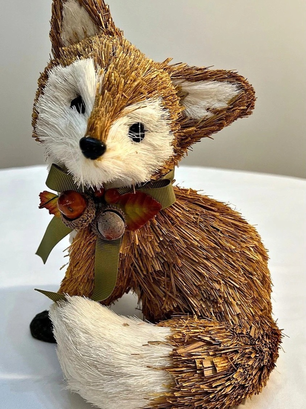 Rustic Sisal Fox Figurine - Autumn Fall Woodland Tabletop Brown & White Fox
